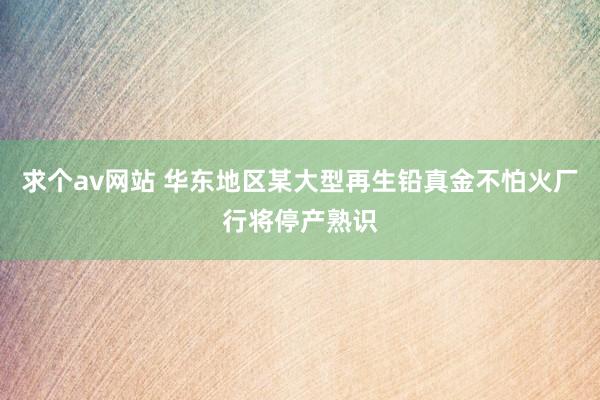 求个av网站 华东地区某大型再生铅真金不怕火厂行将停产熟识
