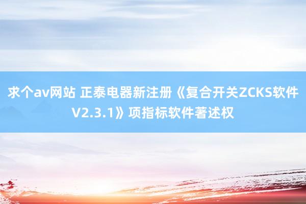 求个av网站 正泰电器新注册《复合开关ZCKS软件V2.3.1》项指标软件著述权