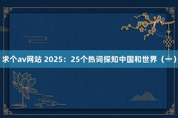 求个av网站 2025：25个热词探知中国和世界（一）